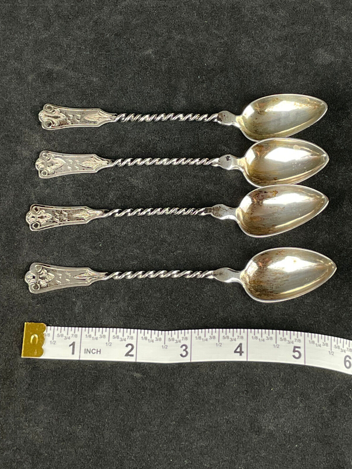 Antique Swedish G.H. Akerberg 4pc Barley Twist Sterling Silver Teaspoons