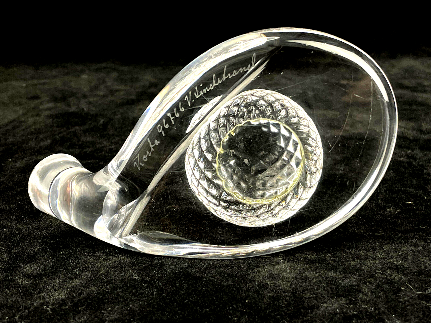 Kosta Boda Signed Vicke Lindstrand Art Glass Golf Ball & Club Paperweight