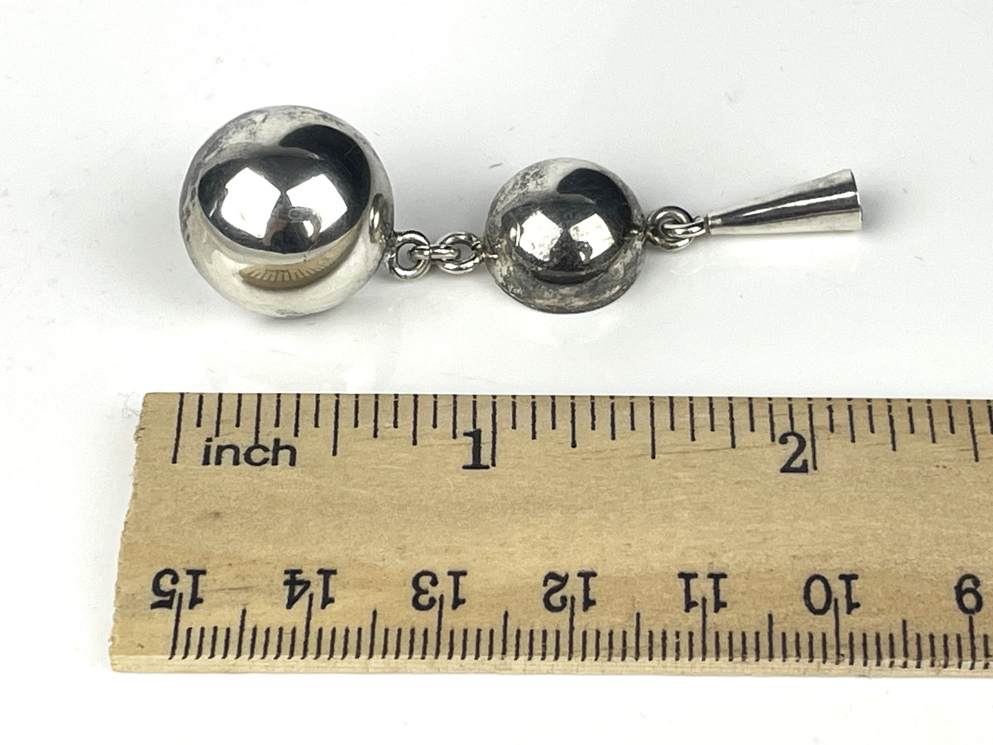 Vintage Mexican Sterling Silver Graduated Half Circle Pierced Dangle Earrings