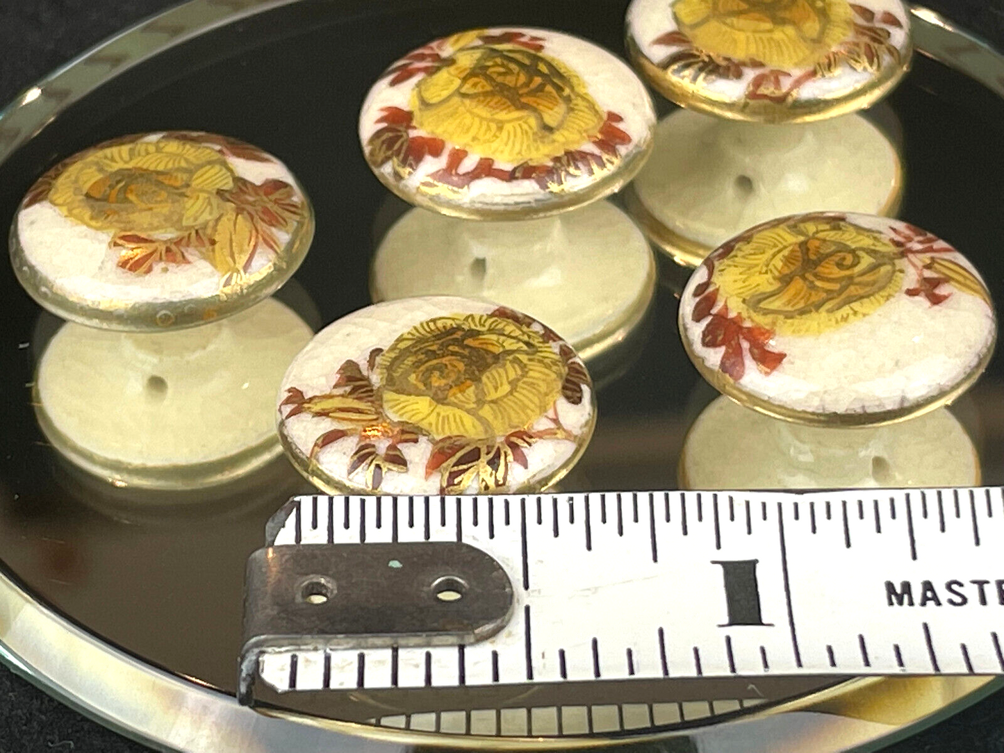 Japanese Satsuma 5pc Antique Hand Painted Porcelain Buttons