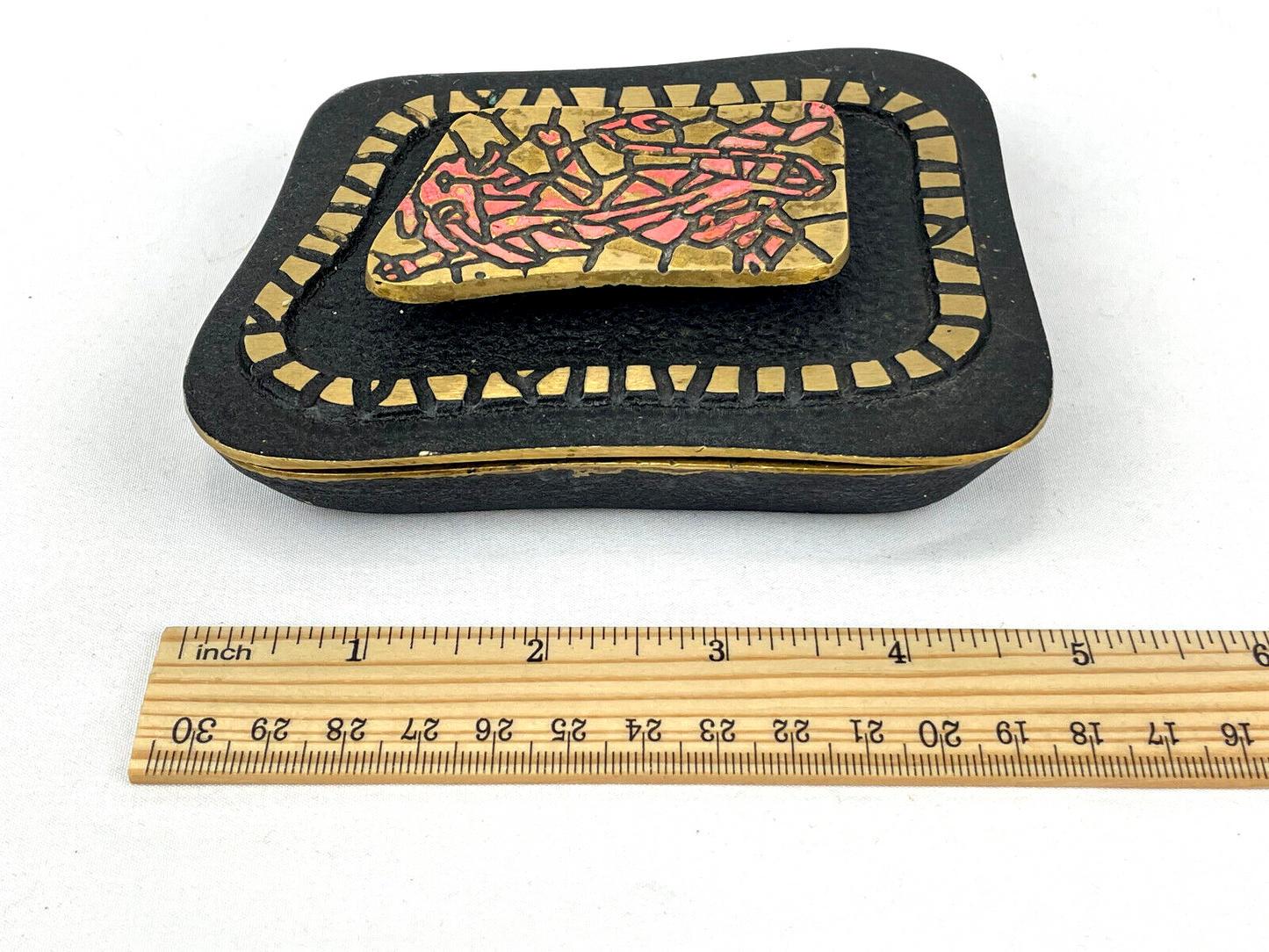 Mid-Century Israeli Dayagi Brutalist Brass Enamel Trinket Box