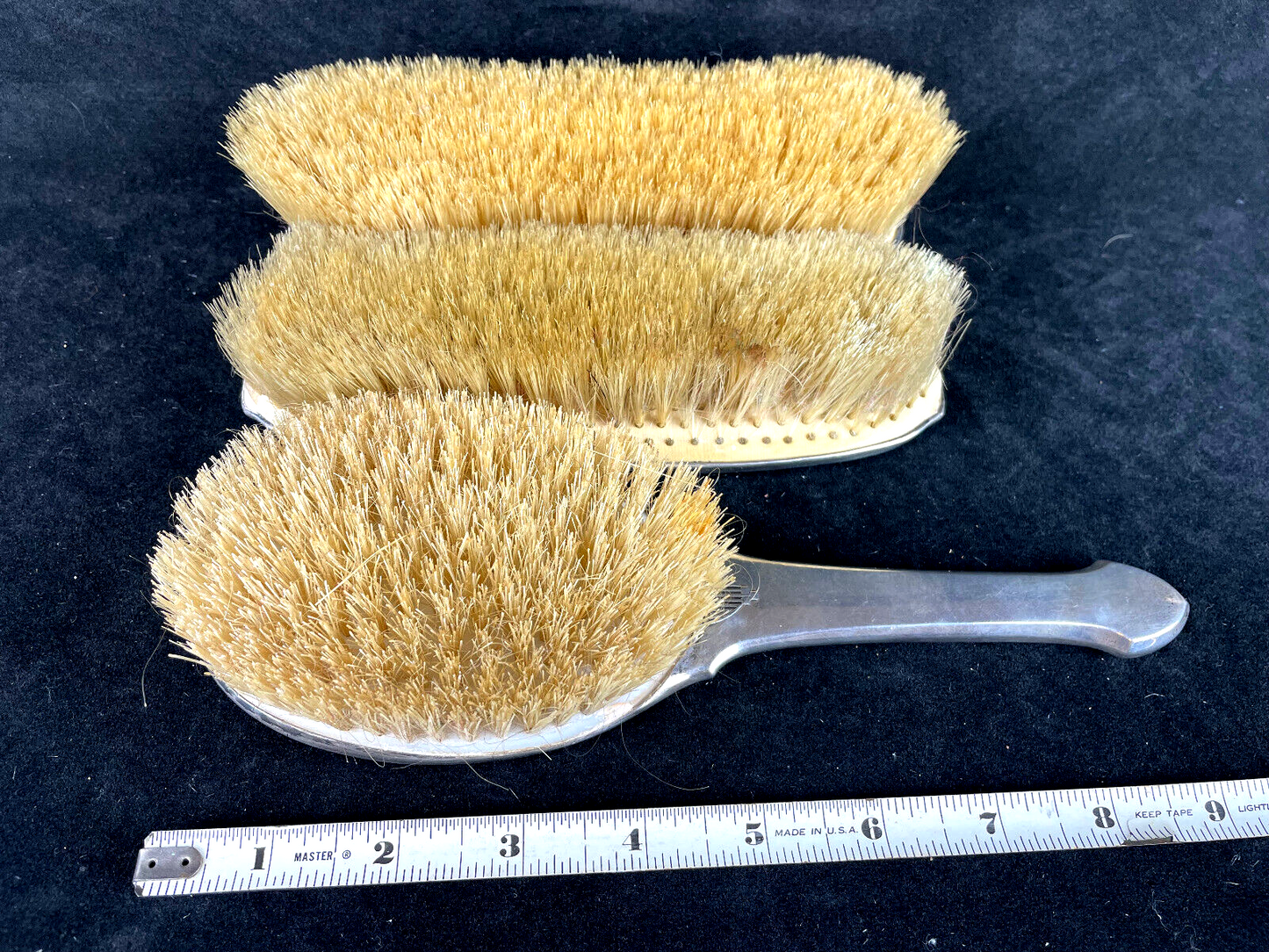 Three Antique Deco Art Nouveau Sterling Hair Brushes