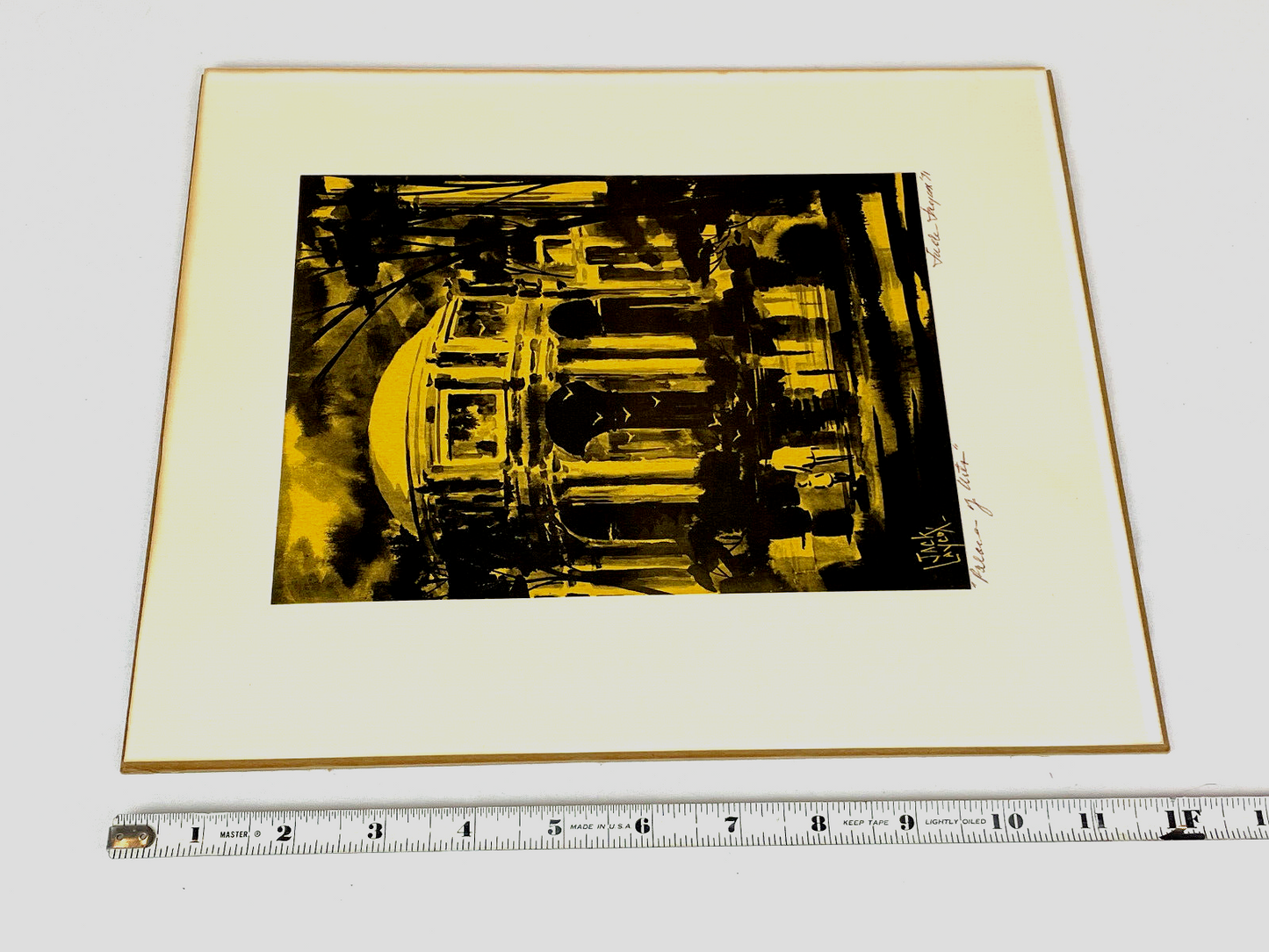 Jack Laycox Mid-Century Signed '71 Palace of Arts San Francisco Monotone Print