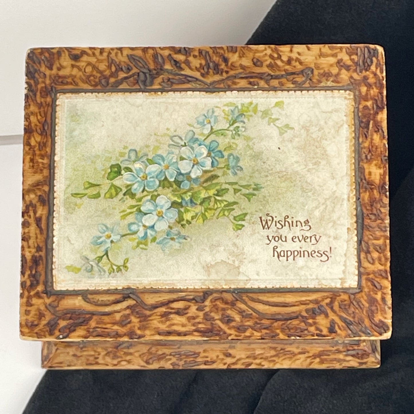 Antique Belgium Flemish Wooden Pyrography Trinket Box