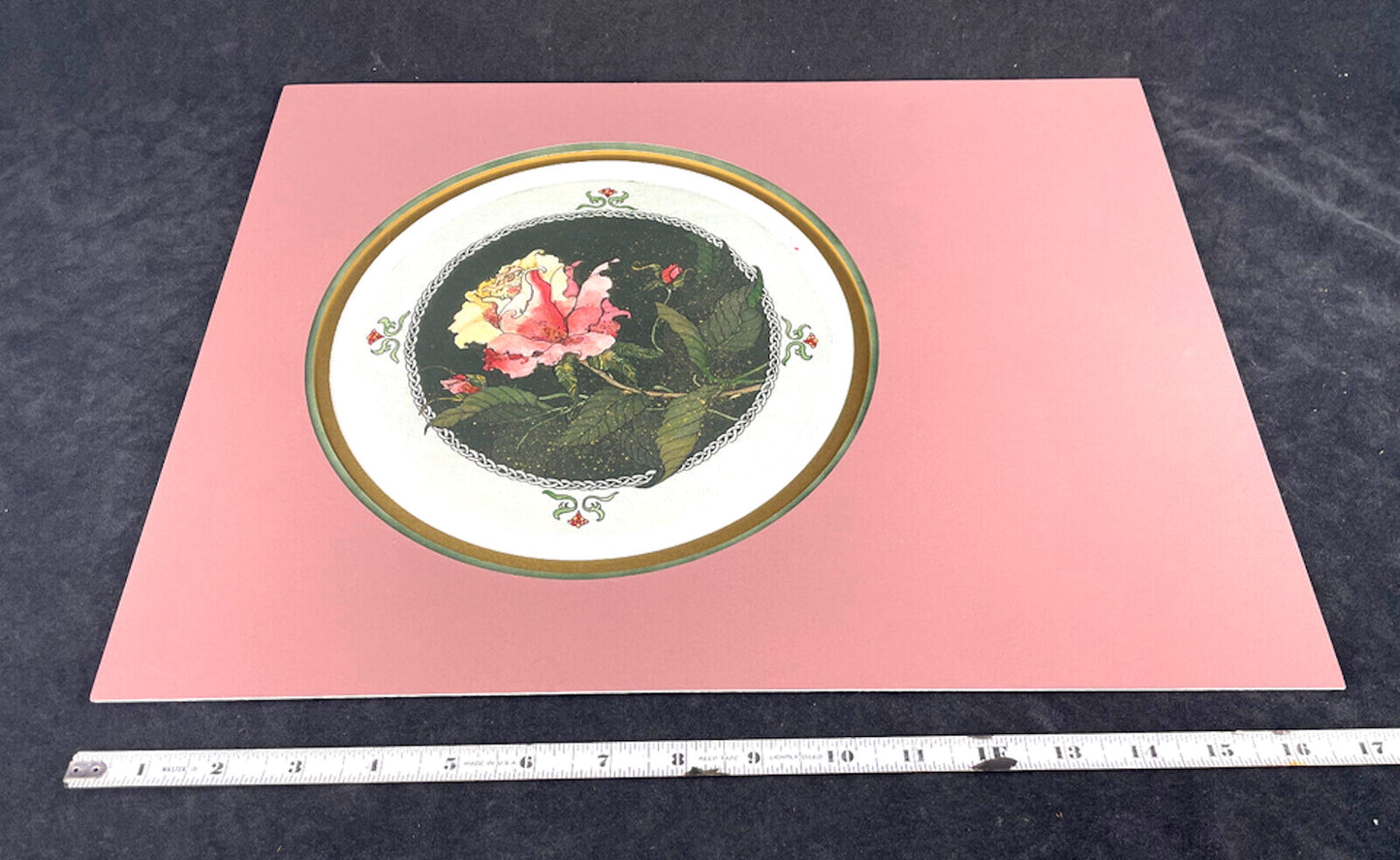 Victorian Themed Artist Signed Pink Rose Limited Edition Circular Etching
