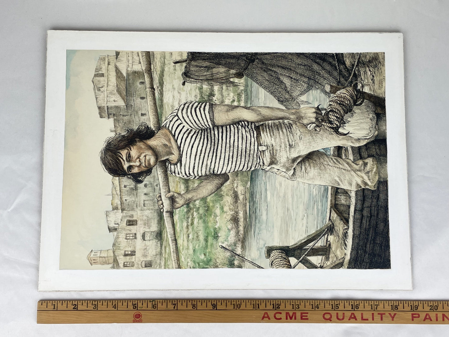 Original Spanish Painting by Rafael Tardio Alonso of a Young Fisherman