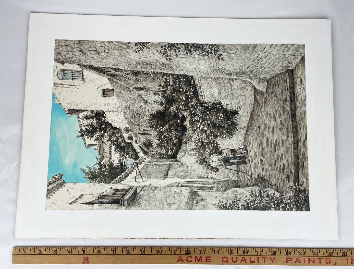 Original Spanish Painting by Rafael Tardio Alonso Cobblestone Village