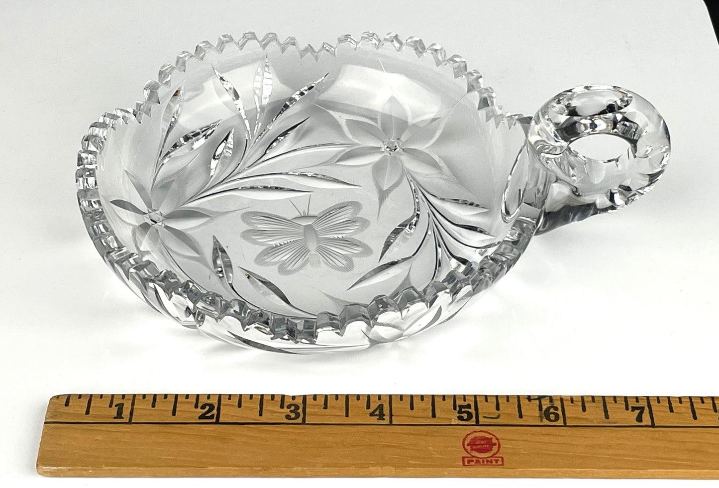 Antique American Brilliant Period Cut Glass Nappy Bowl with Butterfly