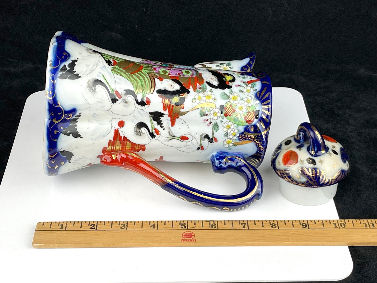 Antique Japanese Kutani Geisha Ware Cobalt Blue Coffee Chocolate Pot