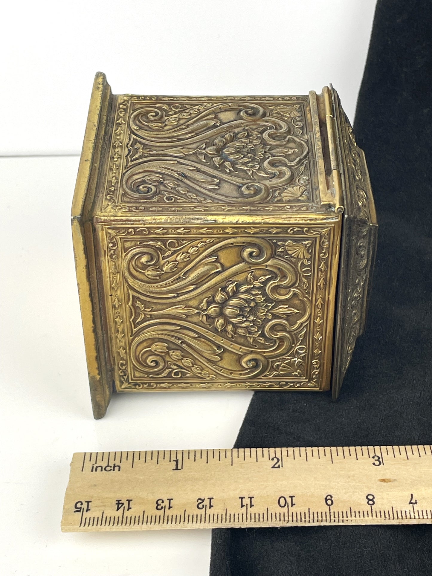 Antique Art Nouveau Era Ornate Metal Inkwell with Cobalt Blue Glass Insert