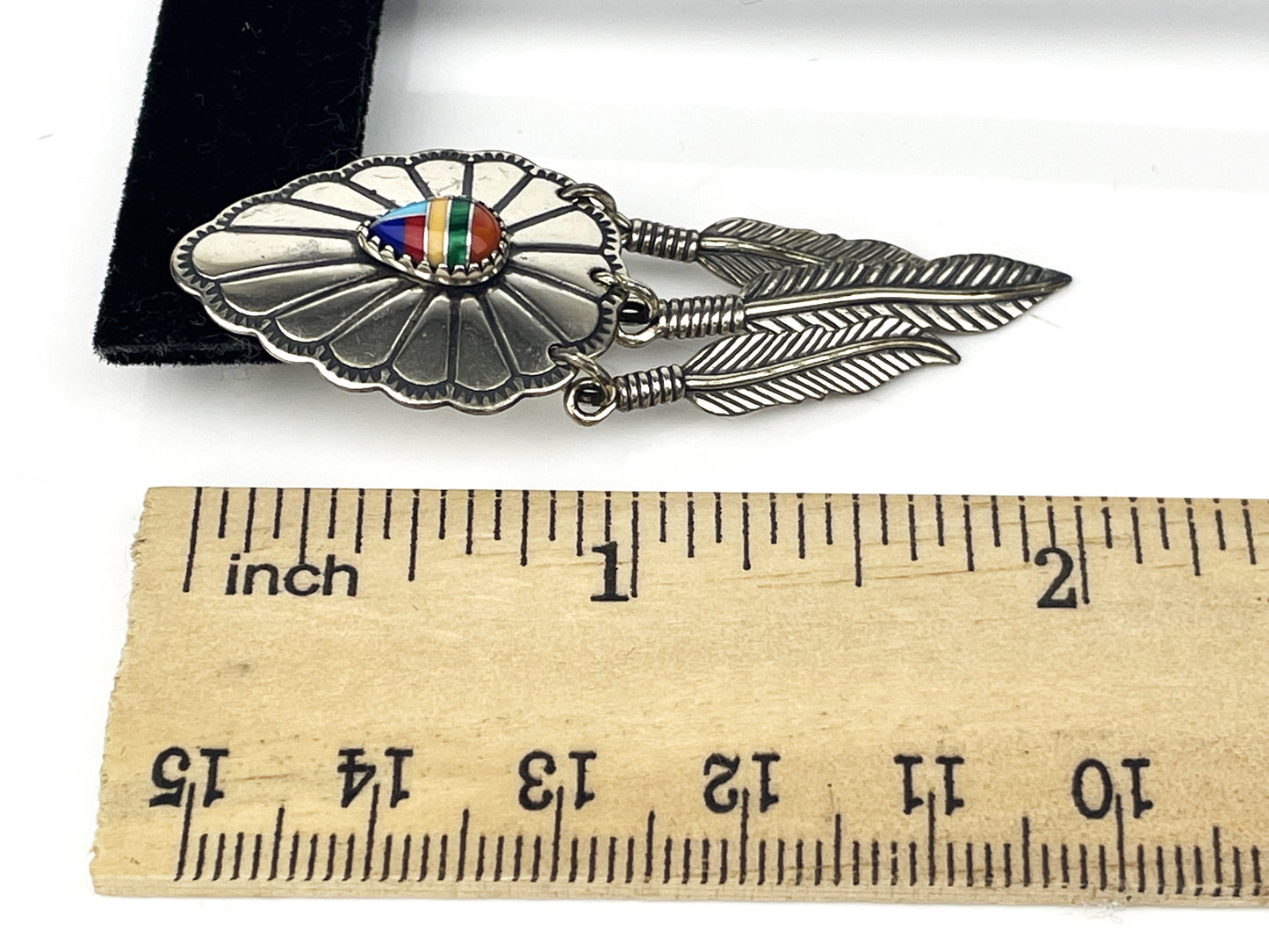 Vintage Signed Wheeler South Dakota Inlaid Sterling Shield & Feather Earrings