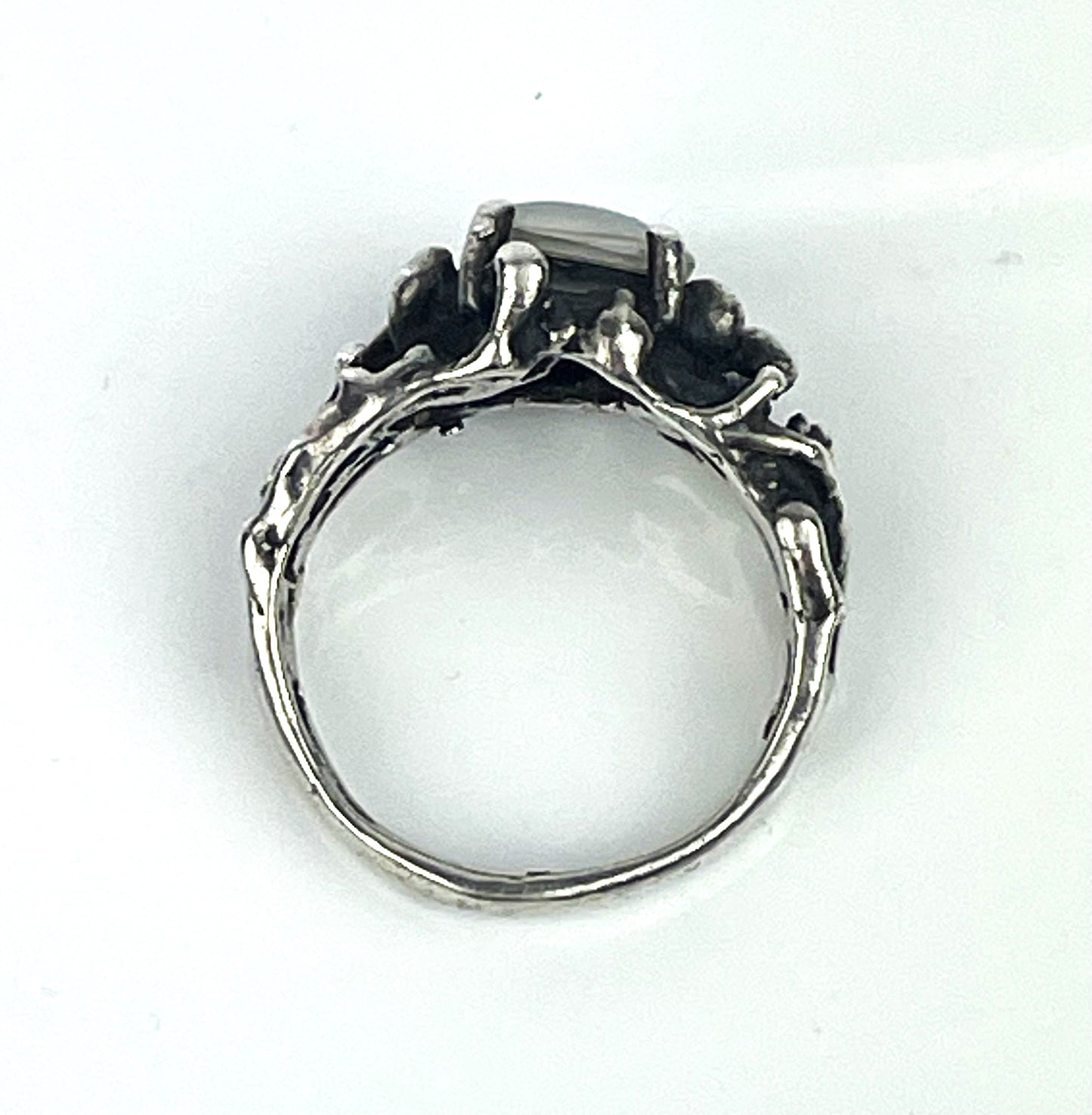 Vintage Opal Ring in Sterling Silver Brutalist Modernist Setting