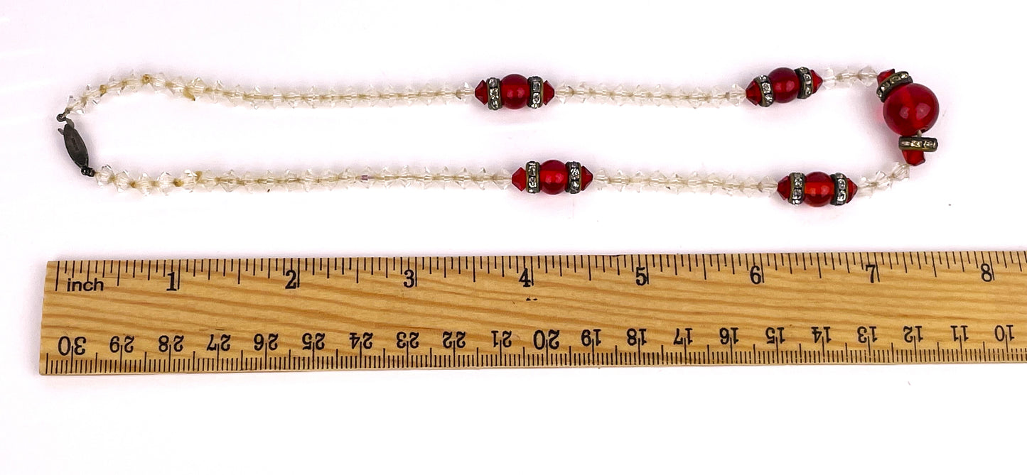 1920s Art Deco Era Czech Ruby Red Crystal Choker Necklace