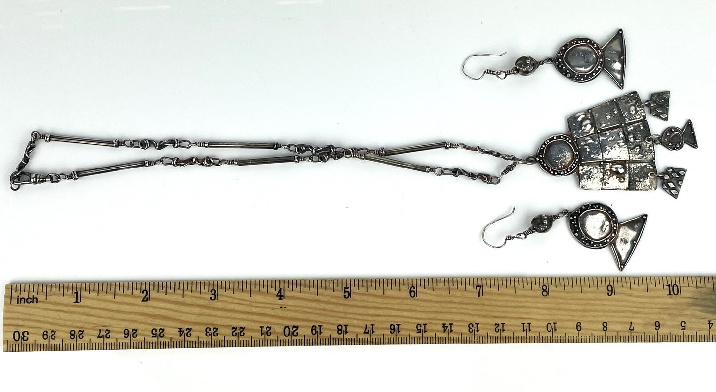 Very Unique Artisan Sterling Jewelry Set Hallmarked Birmingham UK