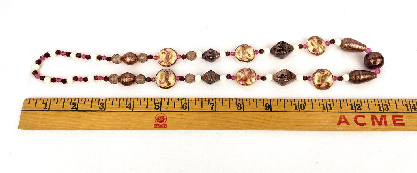 Italian Murano Glass Beaded Necklace Wedding Cake Aventurine Crystal