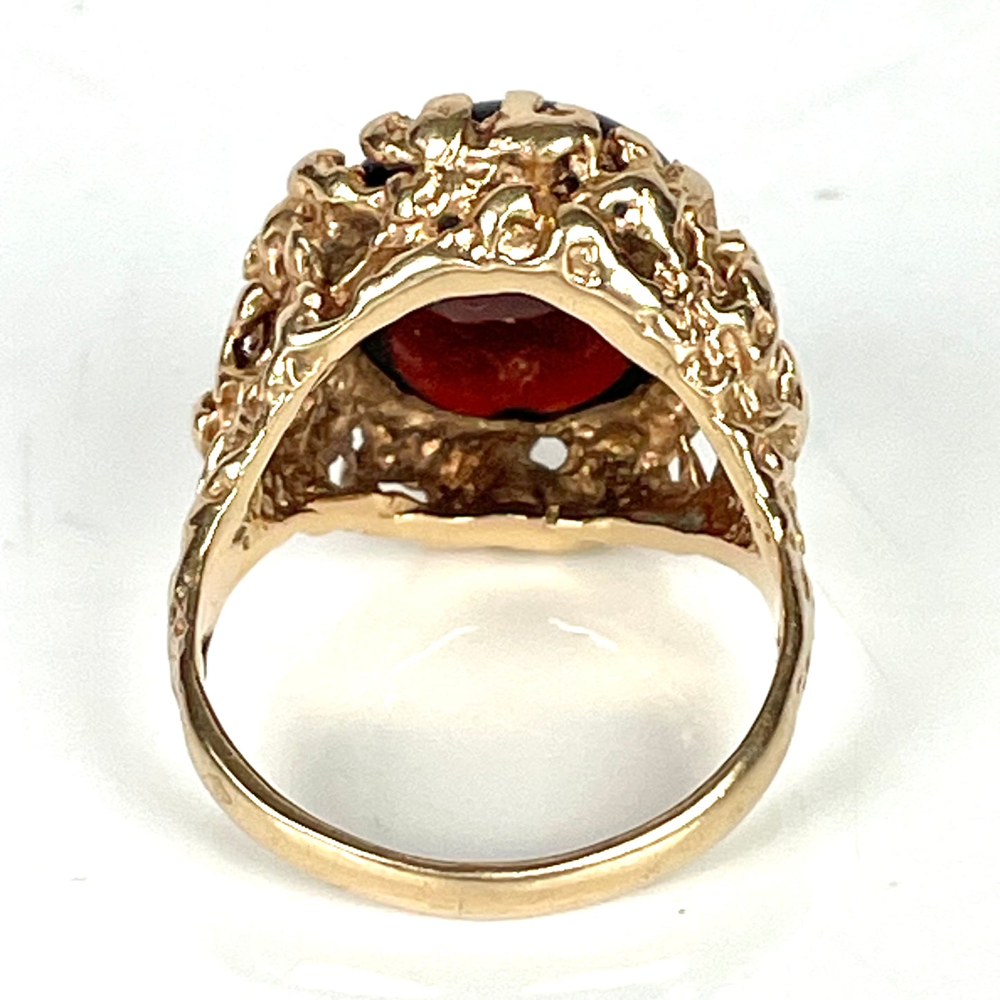 14K Gold Large Garnet Cabochon Vintage Brutalist Ring
