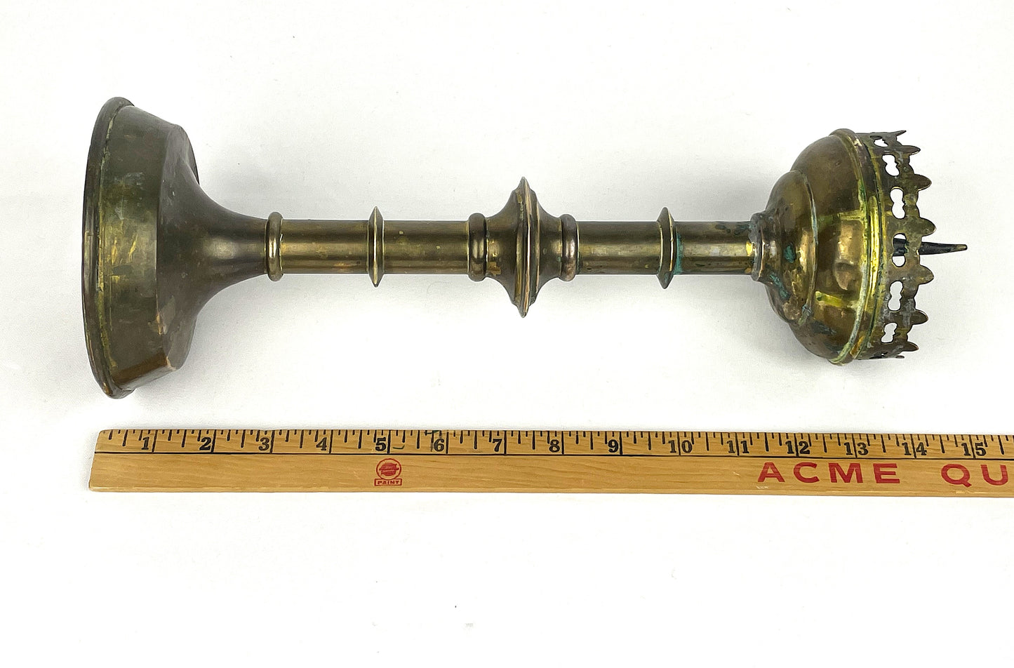 Large Antique Gothic Revival Heavy Brass Church Alter Monastery Candle Holder