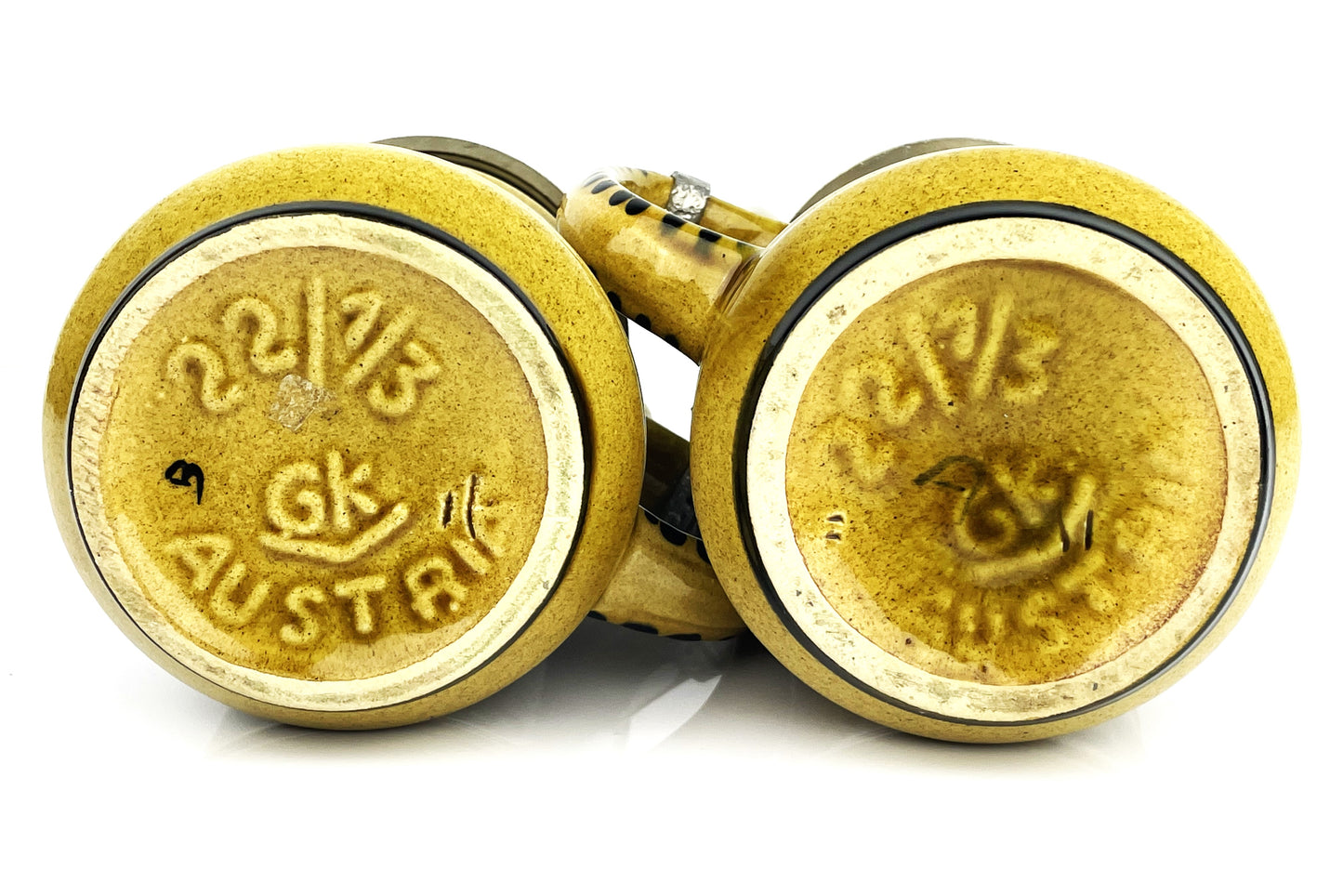 Mid-Century Pair Austrian Art Pottery Lidded Beer Steins Osterr Edel Keramik