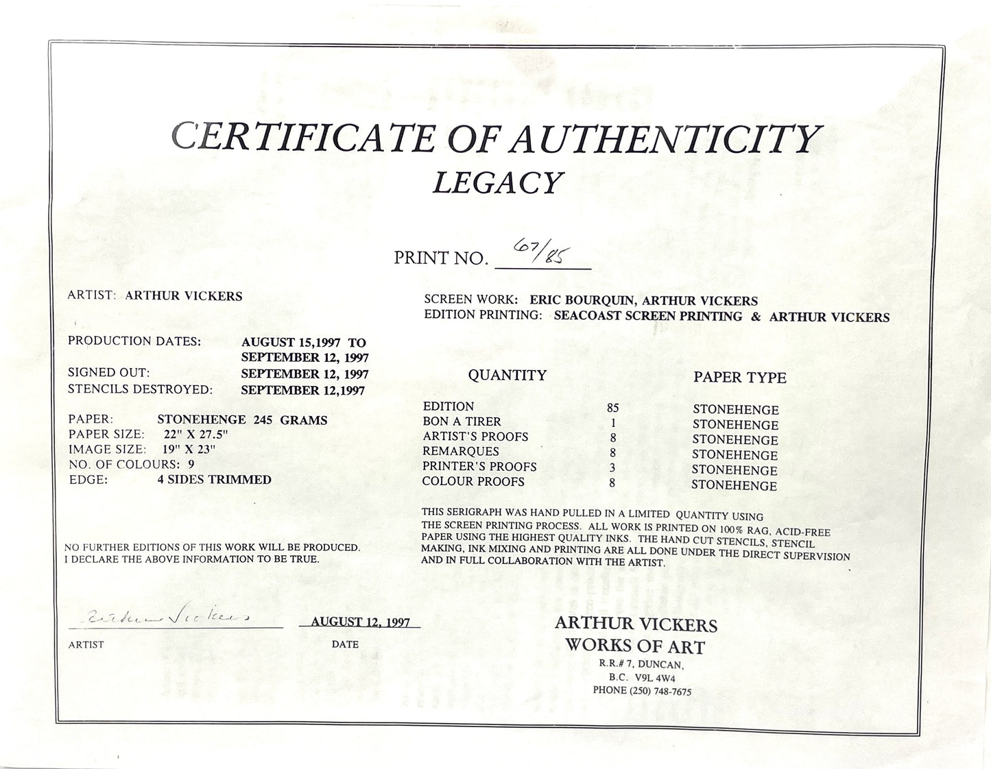 Arthur Vickers NW Native LE Serigraph Sunset “Legacy” Salmon