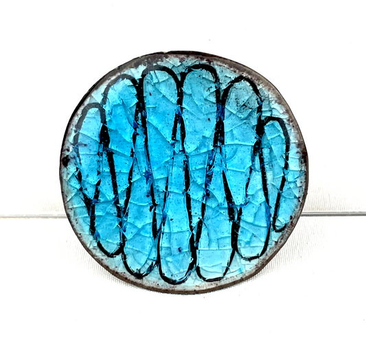 Alice Lund Danish Mid-Century Modern Artisan Aqua Blue Ceramic Brooch