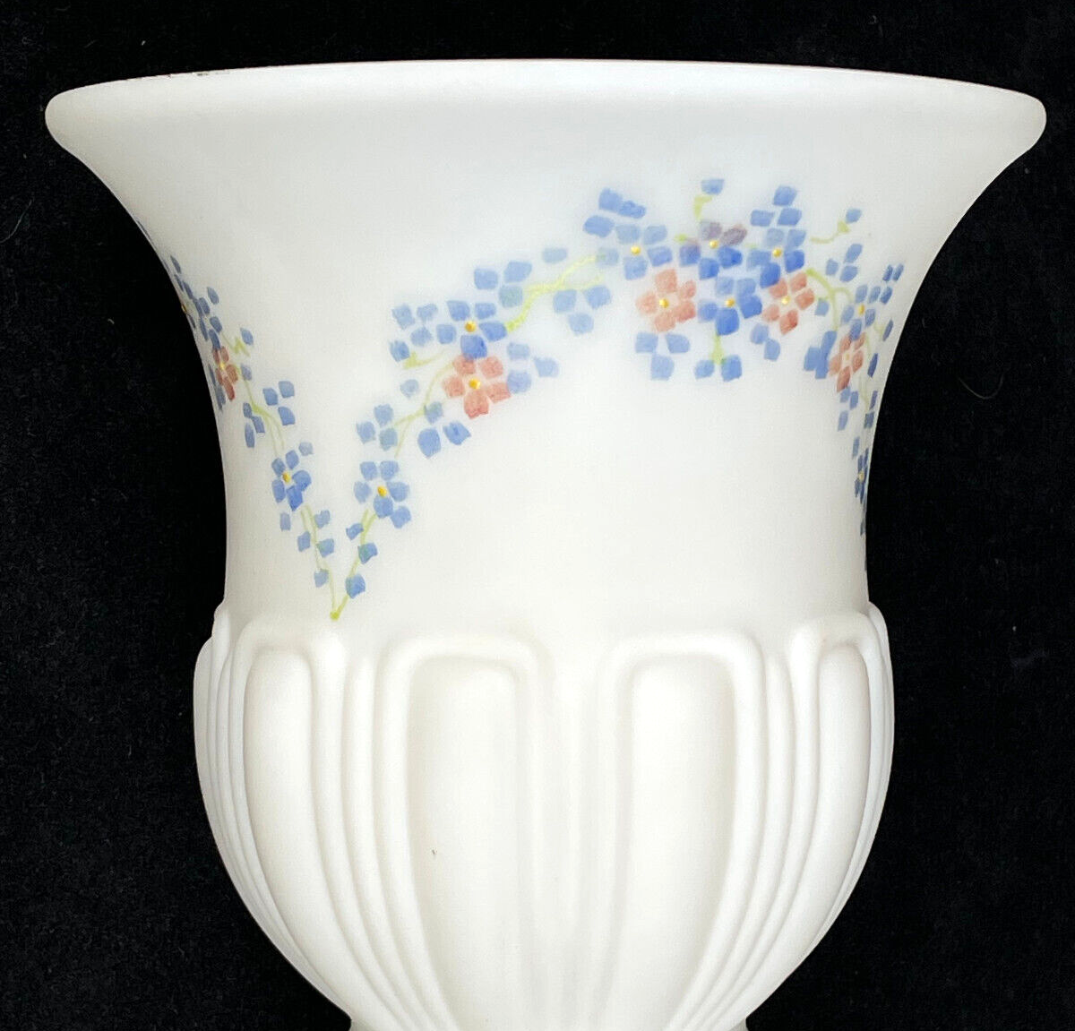 Vintage Hand Painted Stippled Milk Glass Blue Floral Pendant Lamp Shade