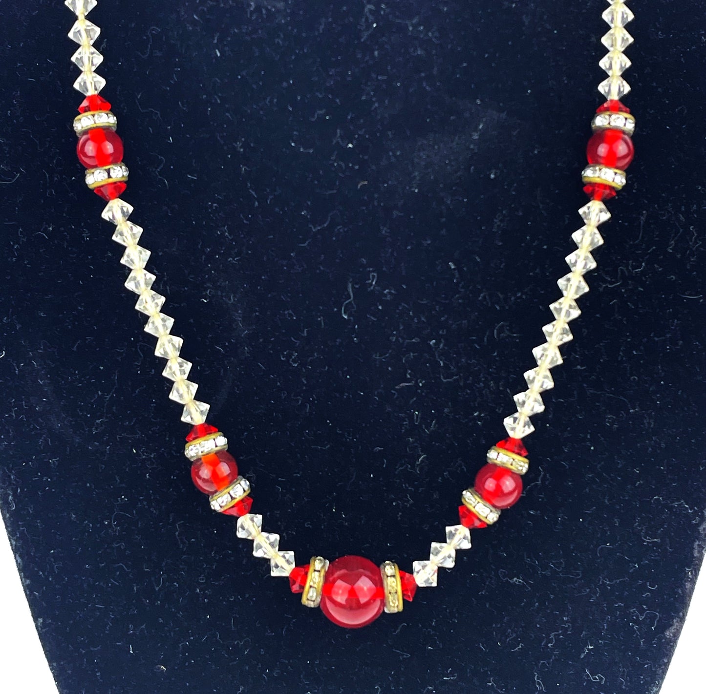 1920s Art Deco Era Czech Ruby Red Crystal Choker Necklace