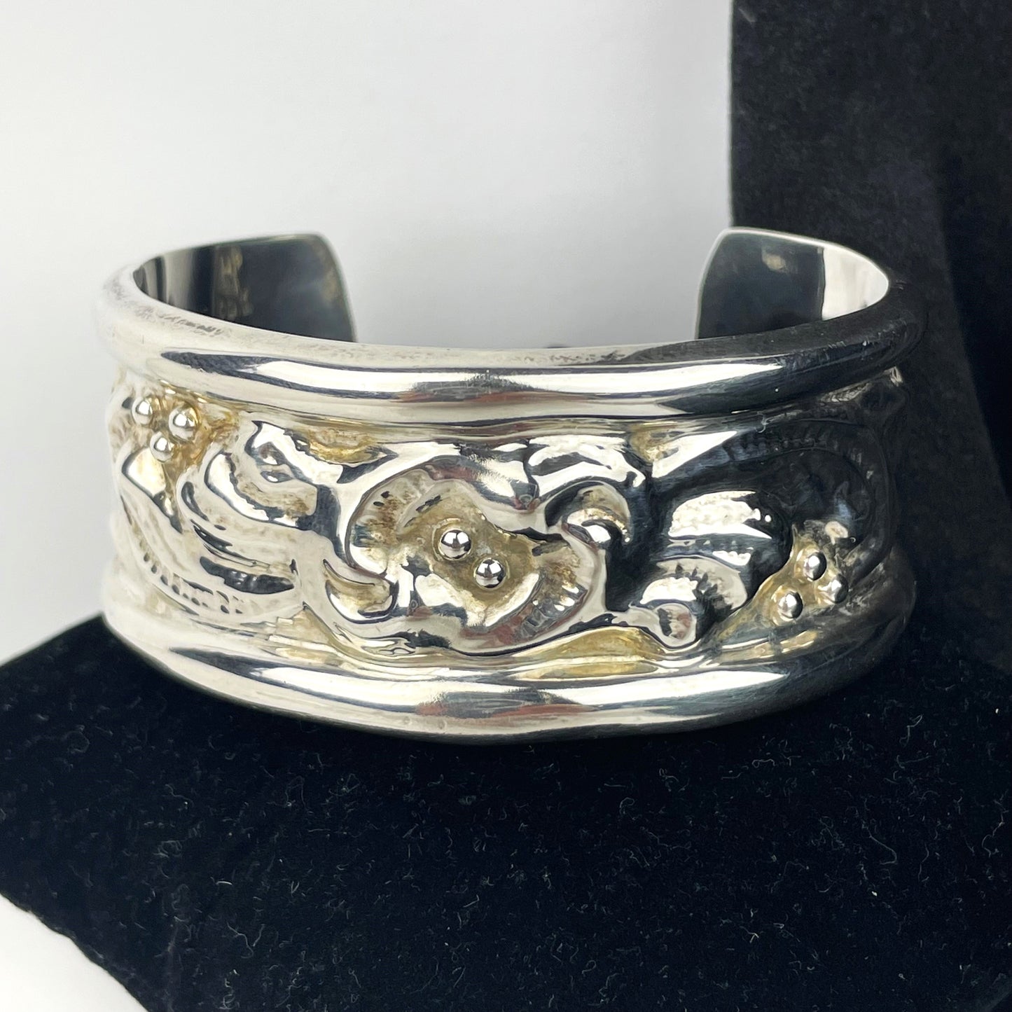 Wide Embossed Mexican Sterling Silver Cuff Bracelet