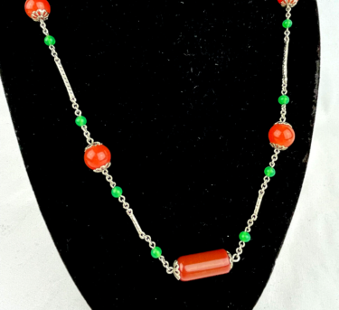 Antique Art Deco Era Signed German Carnelian Bead Flapper Necklace