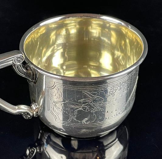 Antique Webster Sterling Silver Baby Cup with Peter Rabbit Story Panels