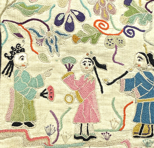 Antique Vintage Chinese Forbidden Stitch Embroidery Silk Panel