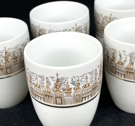 Japanese Narumi Vintage 5pc Temple Pattern Tea Sake Cups