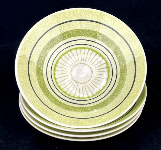 4pc Set Retro Green Striped California Pottery Shallow Bowls