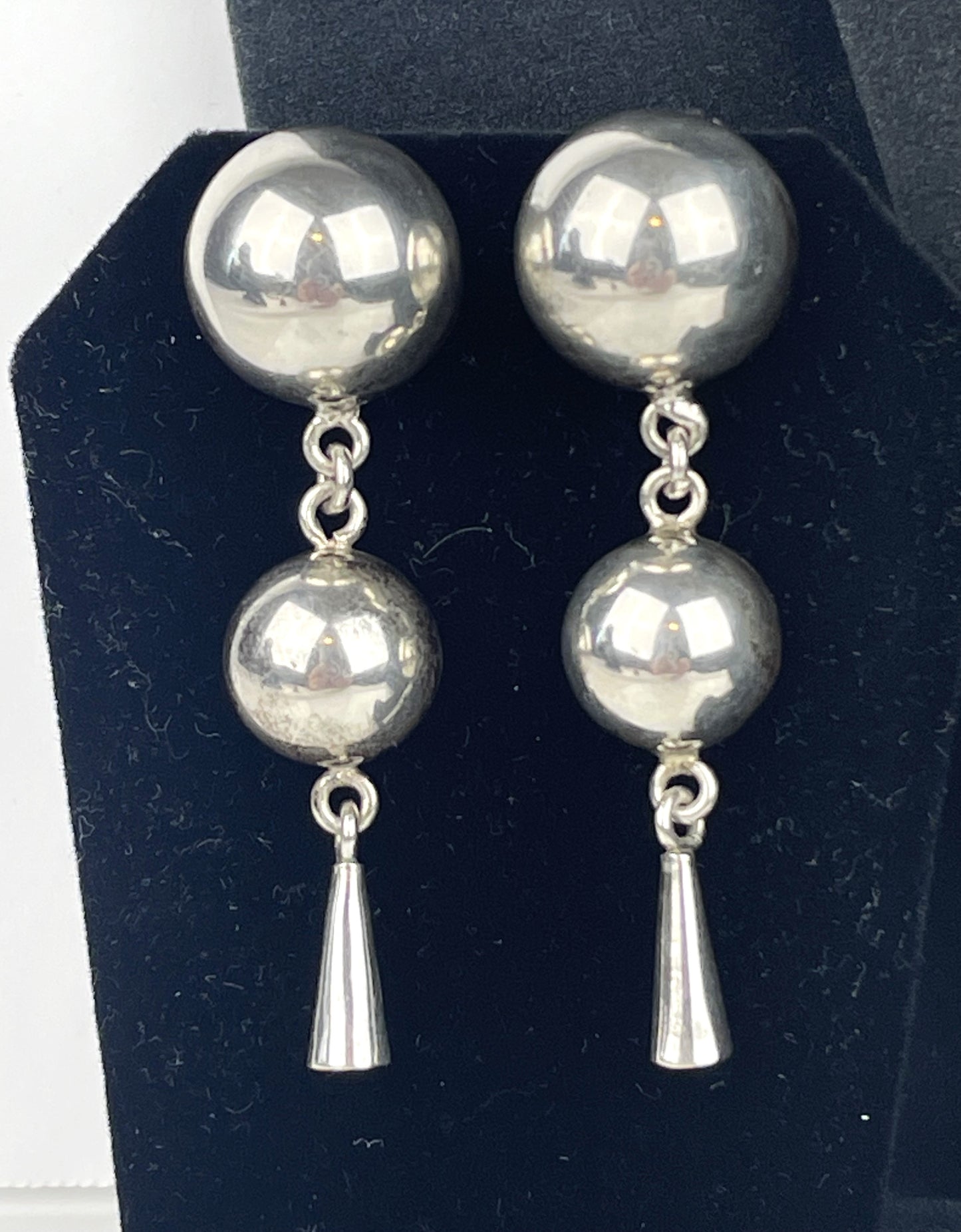 Vintage Mexican Sterling Silver Graduated Half Circle Pierced Dangle Earrings