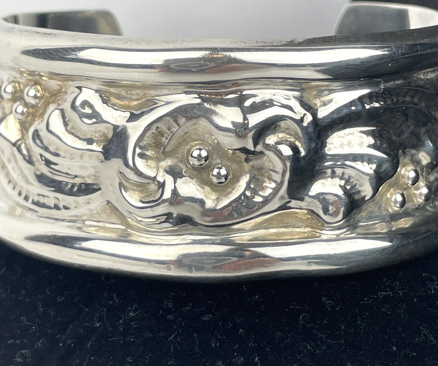 Wide Embossed Mexican Sterling Silver Cuff Bracelet