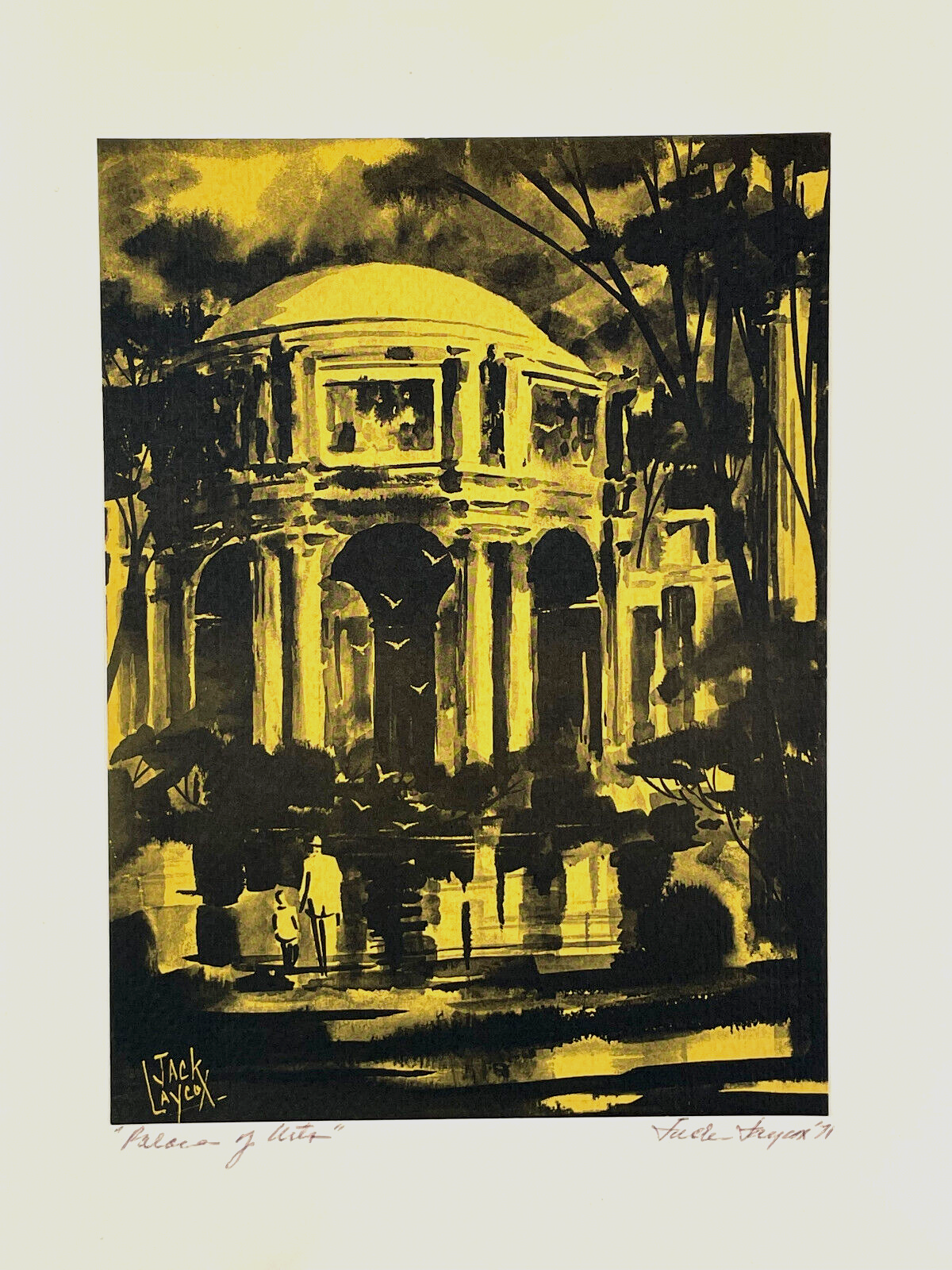 Mid-Century Jack Laycox Signed '71 Palace of Arts San Francisco Monotone Print