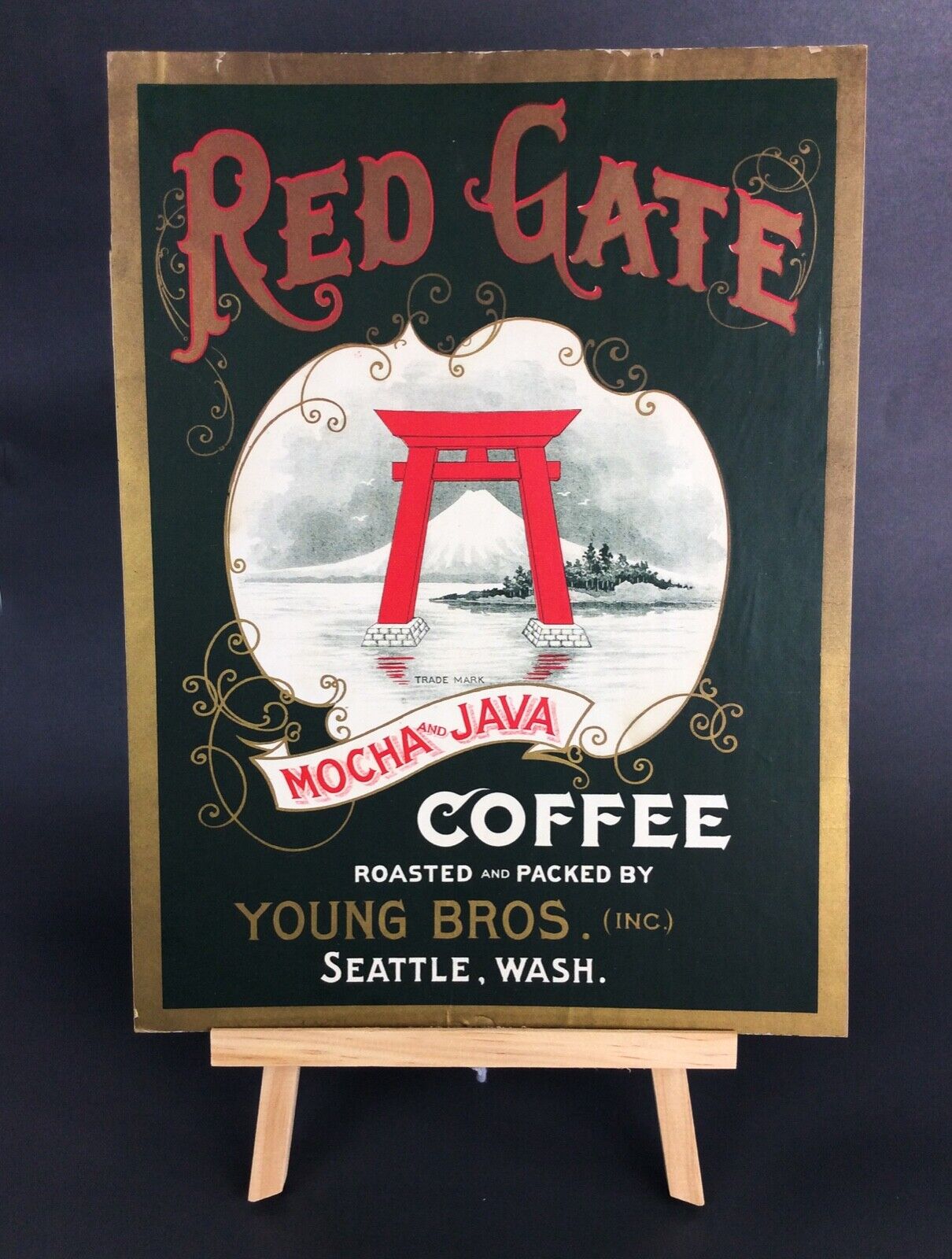 Original Antique Red Gate Coffee Commercial Advertising Poster Seattle WA
