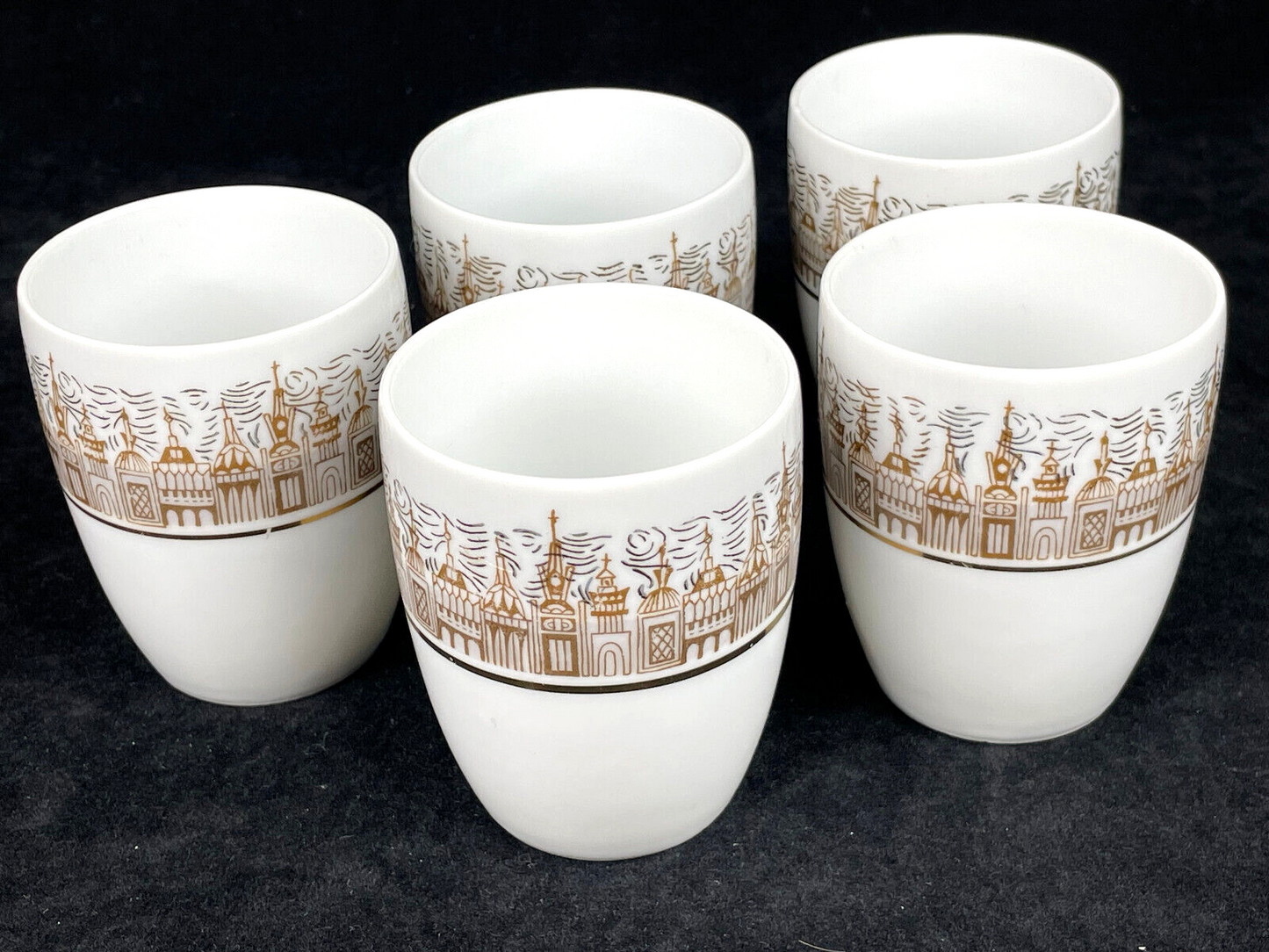 Japanese Narumi Vintage 5pc Temple Pattern Tea Sake Cups