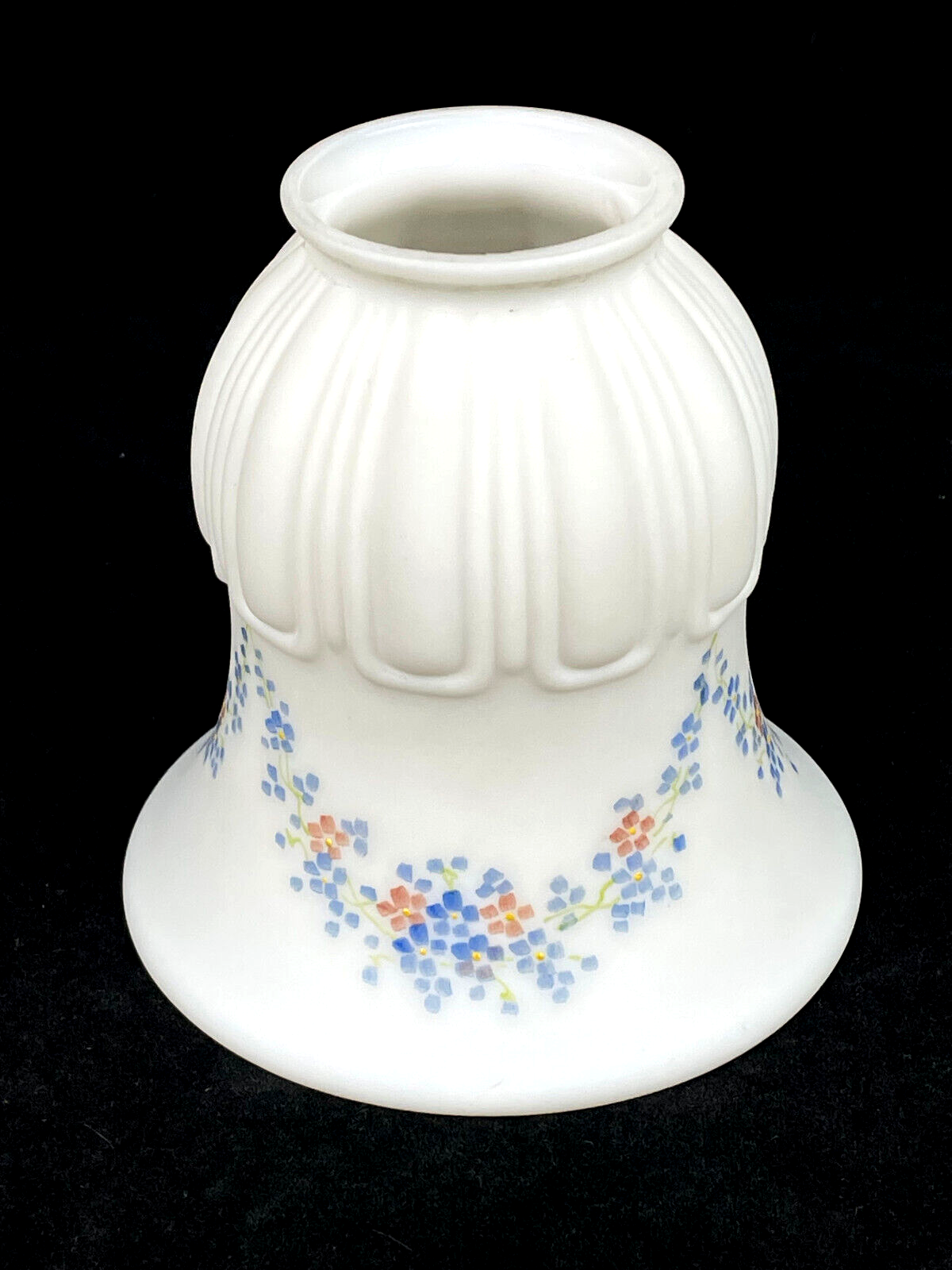 Vintage Hand Painted Stippled Milk Glass Blue Floral Pendant Lamp Shade