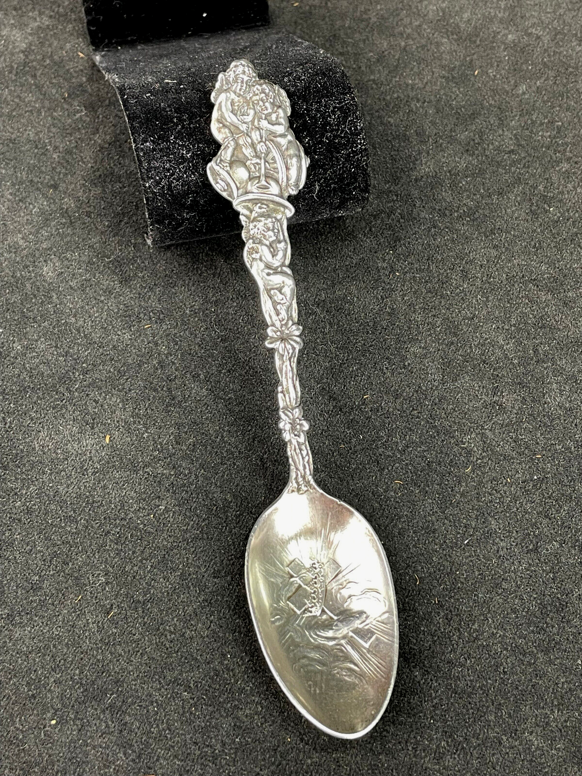 Antique Wallace Sterling Teaspoon with Christian Theme Illuminated Cross