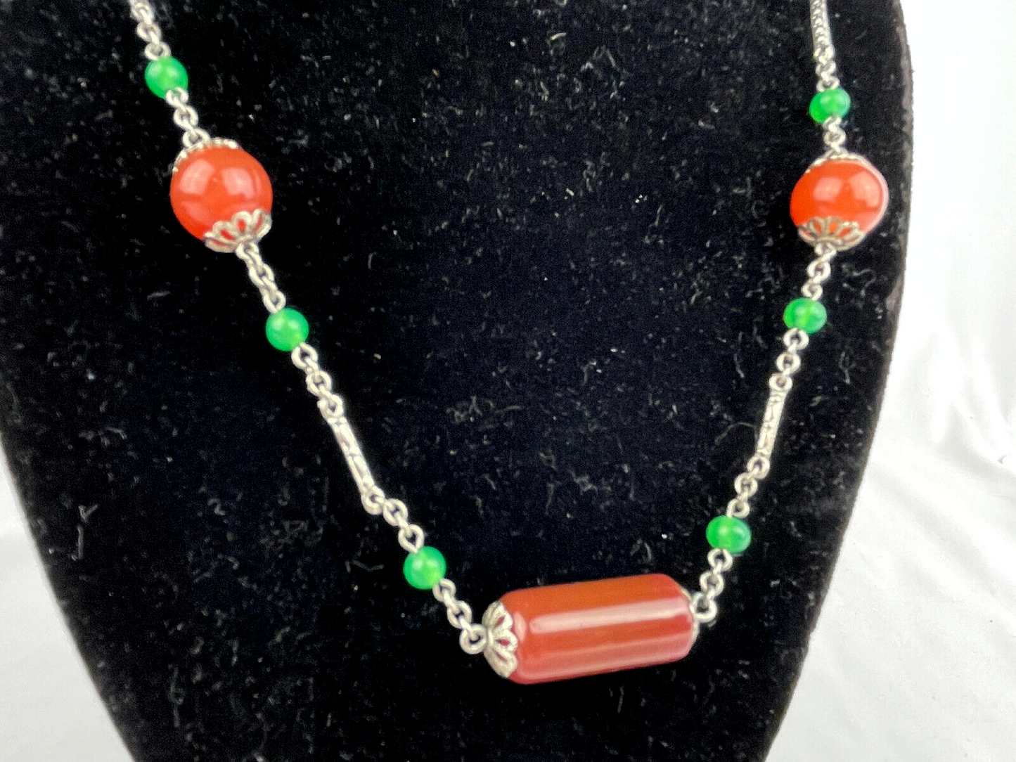 Antique Art Deco Era Signed German Carnelian Bead Flapper Necklace