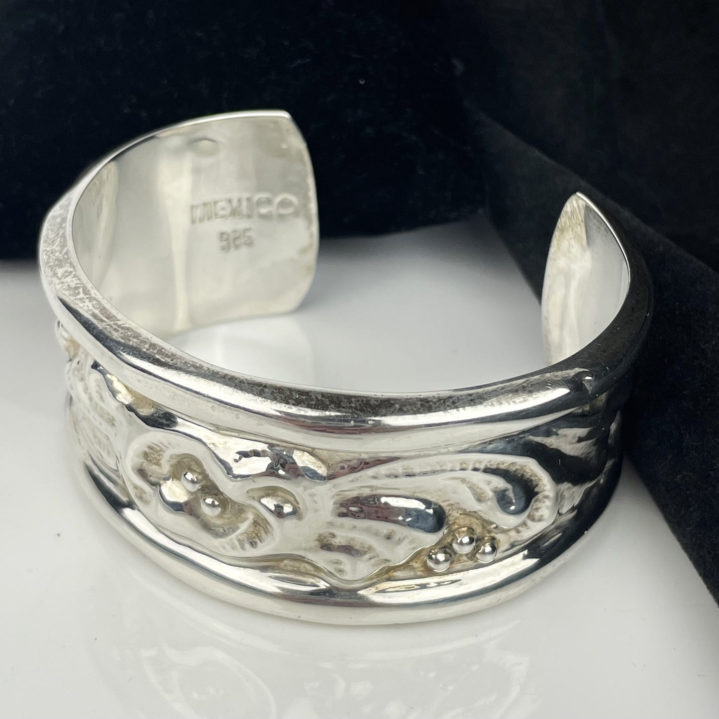 Wide Embossed Mexican Sterling Silver Cuff Bracelet