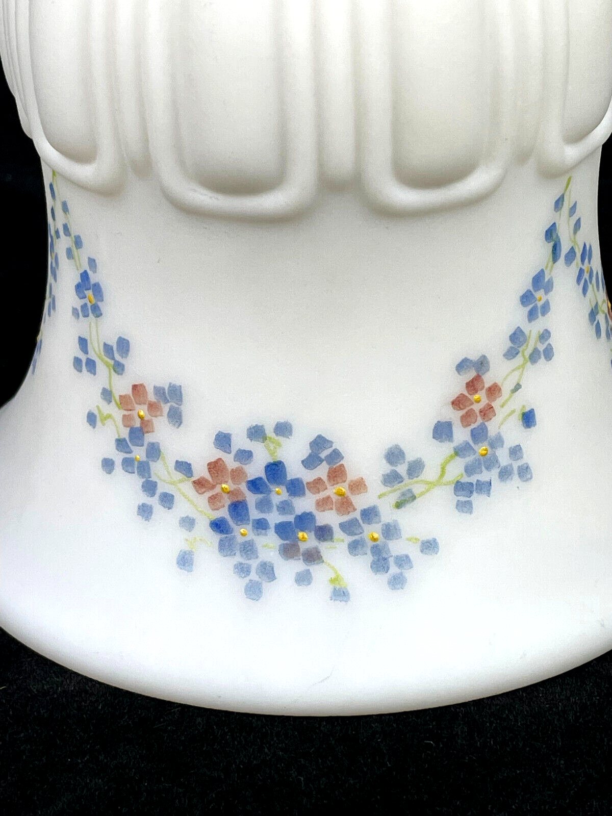 Vintage Hand Painted Stippled Milk Glass Blue Floral Pendant Lamp Shade