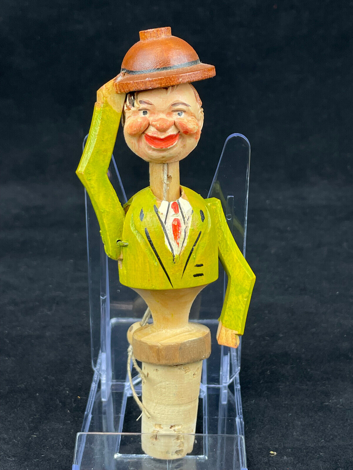 Italian Anri Mechanical Wine Stopper Happy Cork Man Tipping Hat