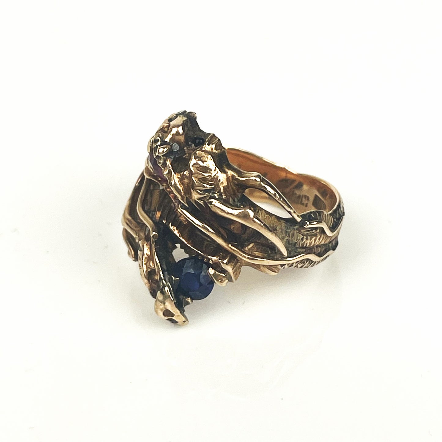 14K Gold Ruby & Sapphire Modernist Brutalist Scandinavian Ring
