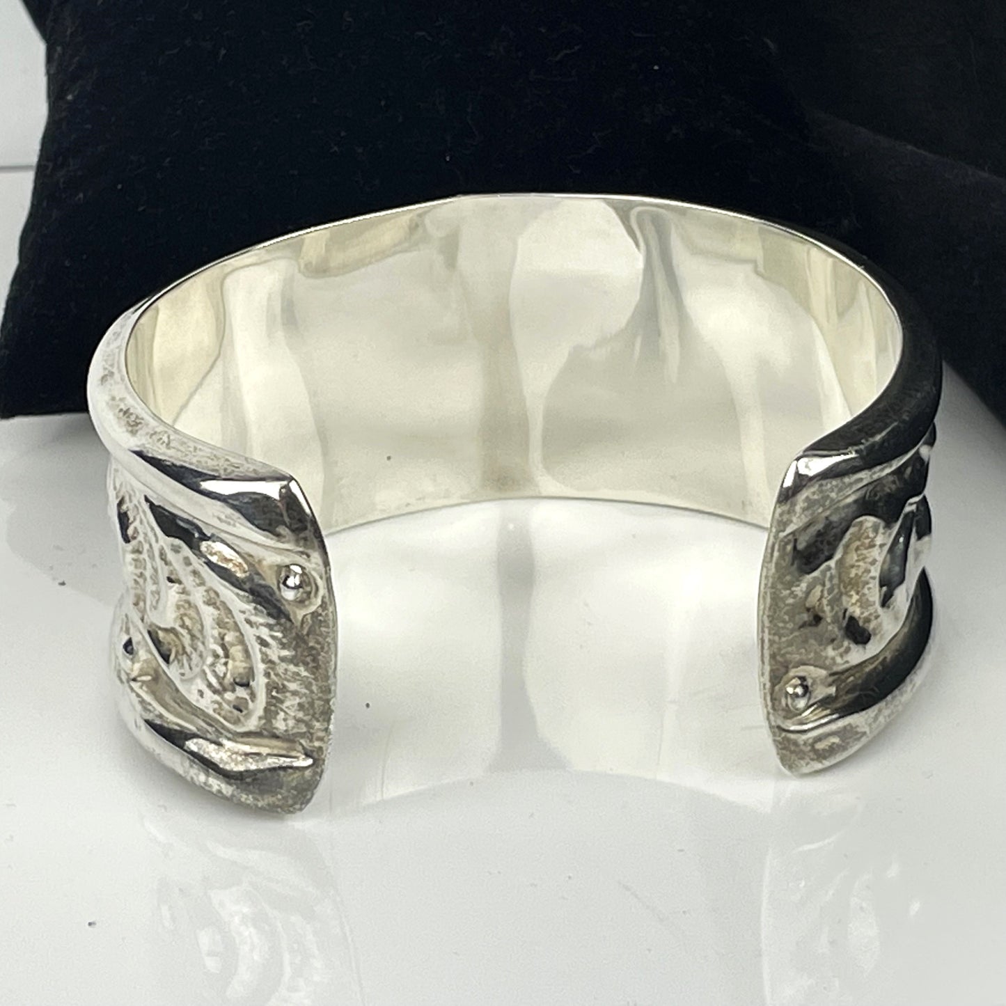 Wide Embossed Mexican Sterling Silver Cuff Bracelet