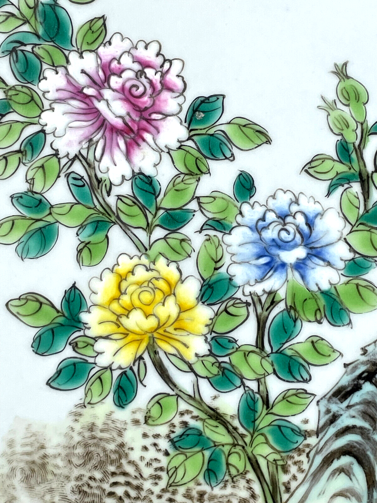 Vintage Chinese Famille Rose Hand Painted Framed Porcelain Tile