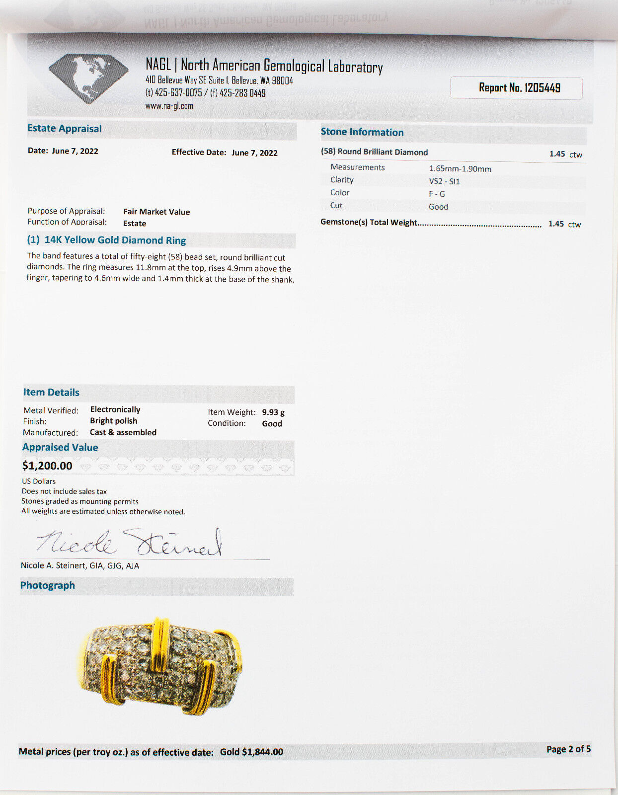 14K Gold 58 Count Diamond Ring (Appraisal Included)