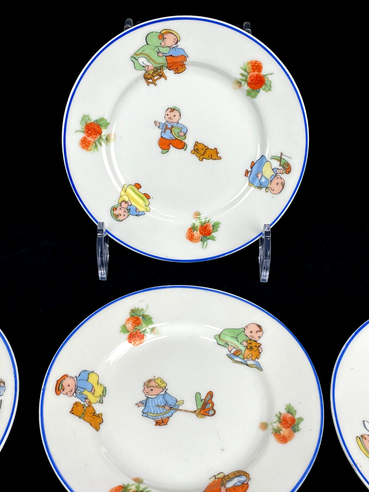 5pc Set Antique German Rudolstad Porcelain Baby Plates by Kate Jordan "Happifats"