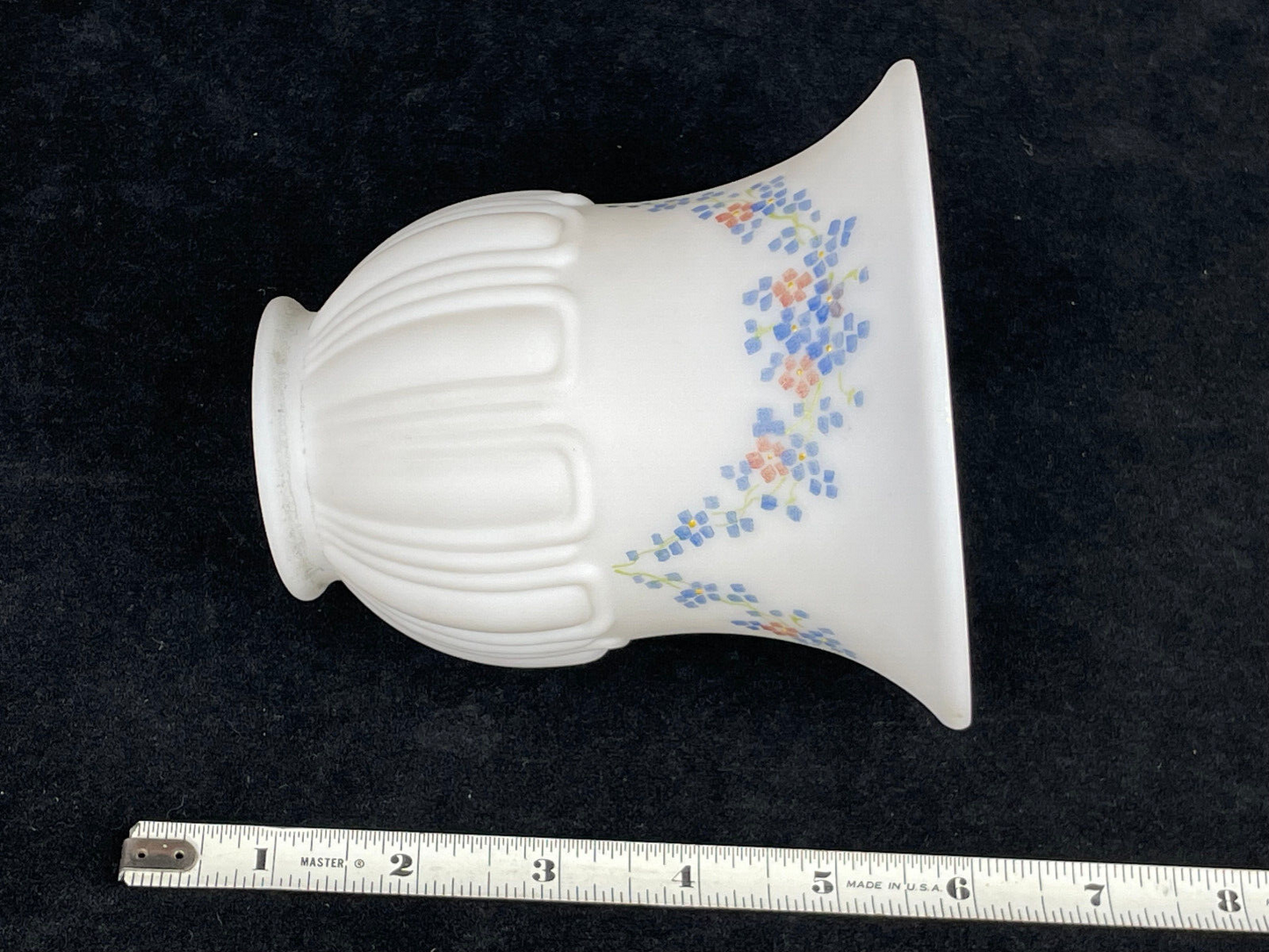 Vintage Hand Painted Stippled Milk Glass Blue Floral Pendant Lamp Shade