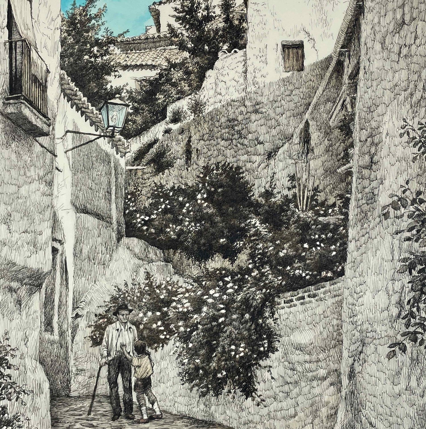 Original Spanish Painting by Rafael Tardio Alonso Cobblestone Village